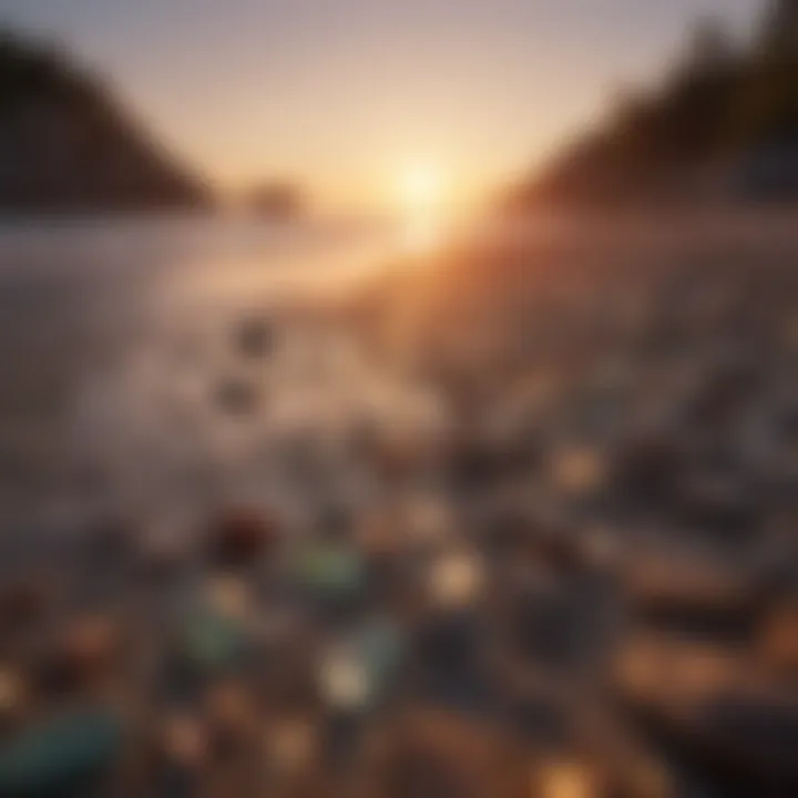 An expansive view of a pristine Maine beach at sunset