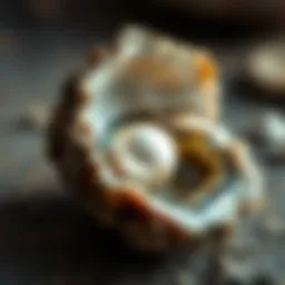 A close-up view of a pearl in its natural habitat within an oyster