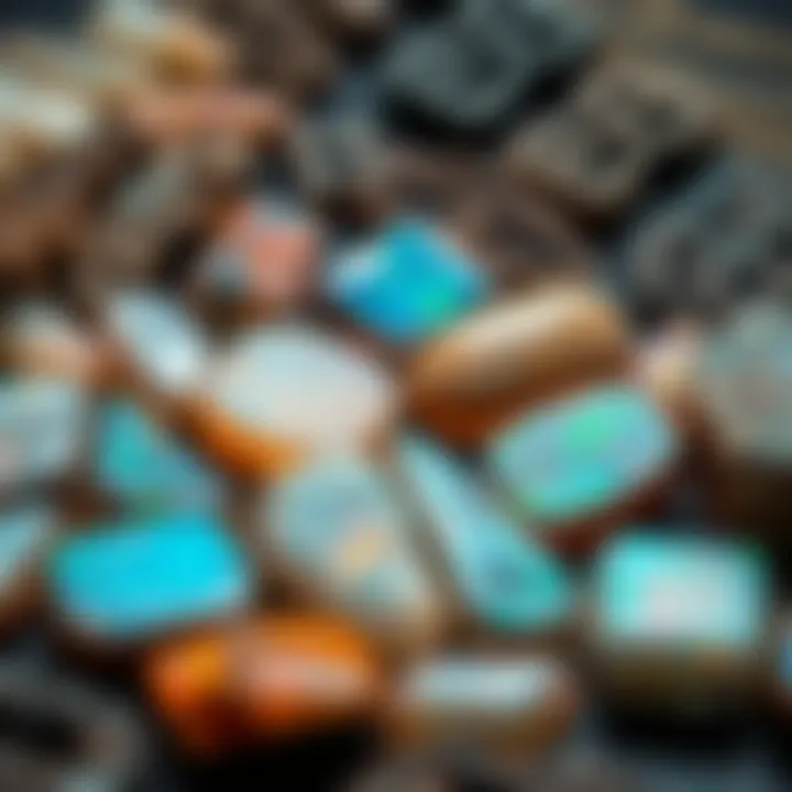An array of diverse opal types displayed artistically