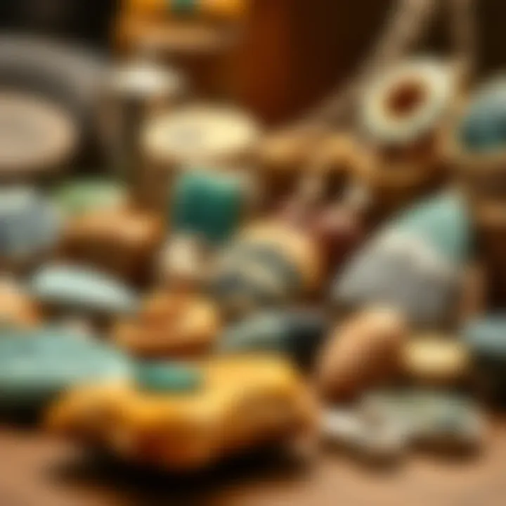 Artistic Display of Petoskey Stone Jewelry A collection of varied Petoskey stone jewelry pieces displayed artistically.