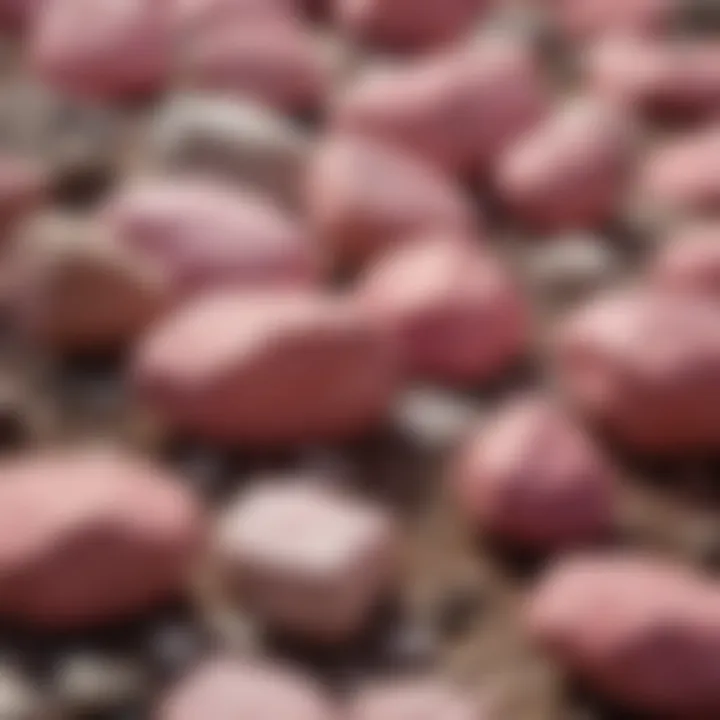 A vibrant display of various pink rock types arranged artistically