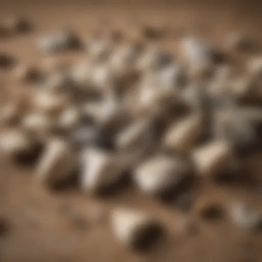 A collection of prehistoric shark teeth displayed on a textured surface.