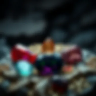 Cultural Significance of Rare Gemstones An artistic representation of cultural symbols associated with various rare gemstones