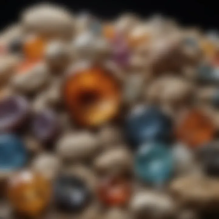 Display of various types of fossil gemstones used in jewelry making