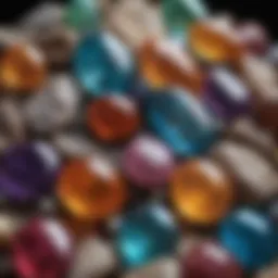 A close-up view of assorted gemstones showcasing their unique colors and textures