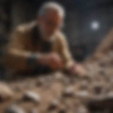 An appraiser evaluating a collection of rocks.