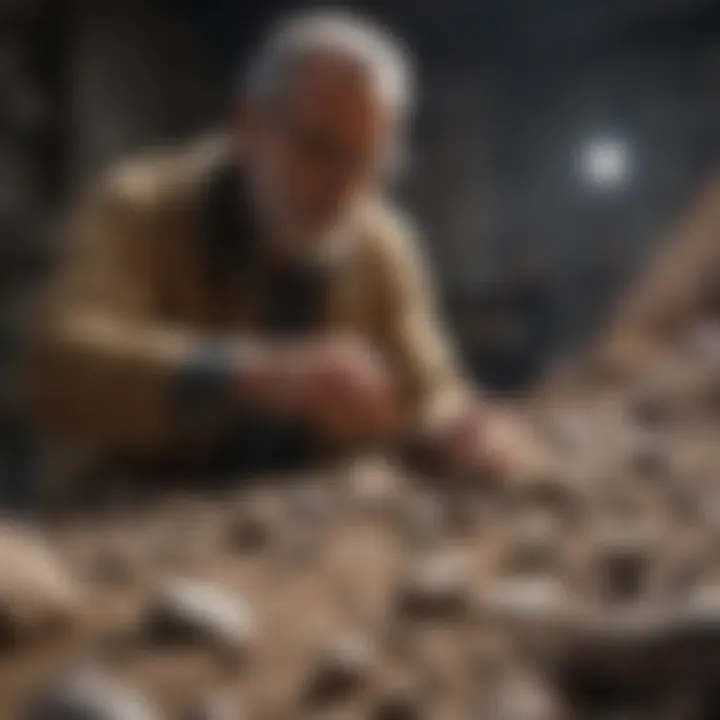 An appraiser evaluating a collection of rocks.