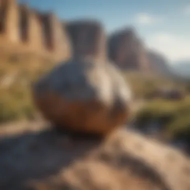 A panoramic view of a serene rock hounding location with hills and clear skies.