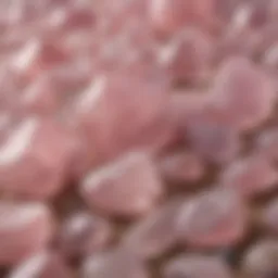 A close-up view of rose quartz stones showcasing their unique pink hues and translucence.