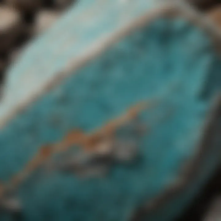 Close-up view of raw turquoise stone showcasing its unique texture and color variations