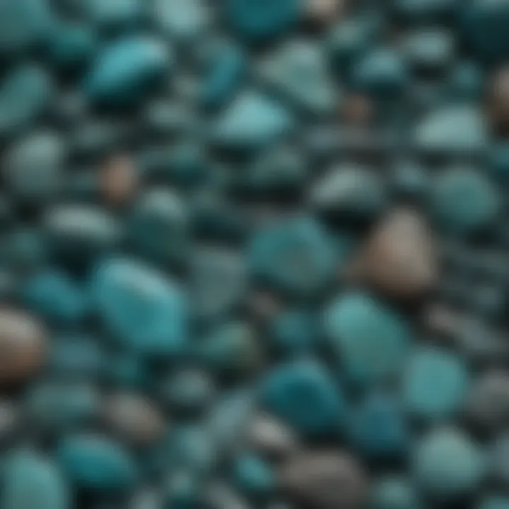 A display of various rough turquoise specimens arranged aesthetically to highlight their beauty