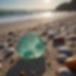 Vibrant sea glass pieces scattered on the shoreline