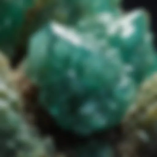 A close-up view of a vibrant green smithsonite crystal showcasing its unique banding patterns