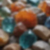 A close-up view of various stone crystals showcasing their unique textures and colors.