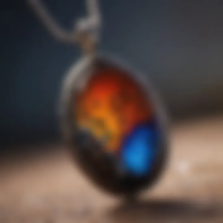 Close-up view of a boulder opal pendant showcasing vibrant colors