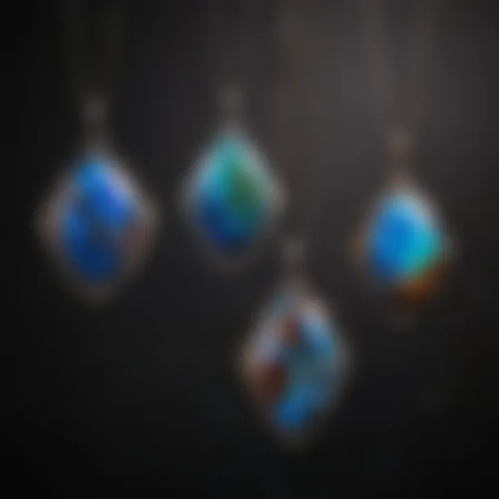 Boulder opal pendants displayed elegantly on a dark velvet background