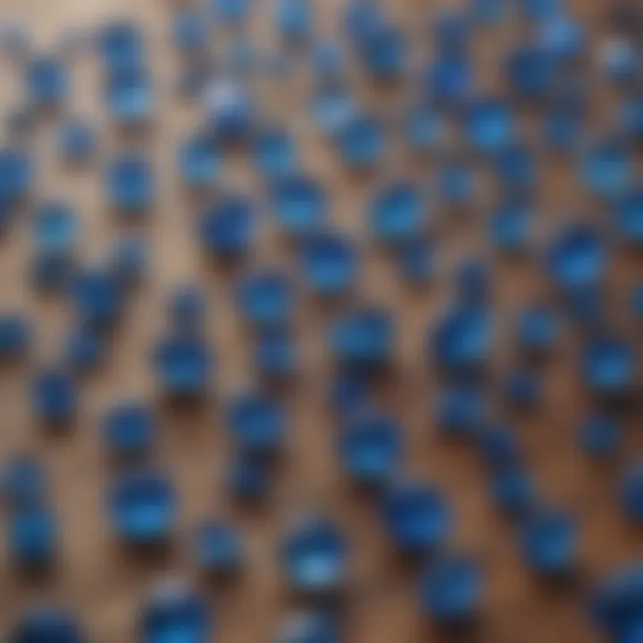 Collection of various blue sparkly crystals displayed on a wooden surface