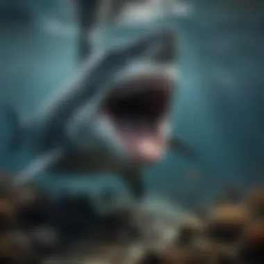 An artistic representation of megalodon in its natural habitat during the prehistoric era