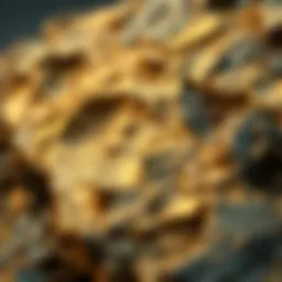 Close-up of a rock with shimmering gold flakes.
