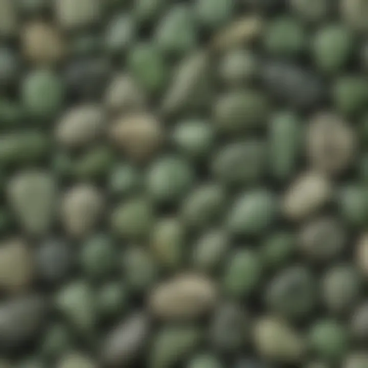 An array of light green stones with black spots displayed in an elegant arrangement, highlighting their unique characteristics