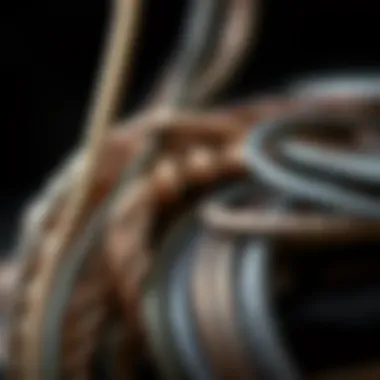 A close-up view of various types of ring making wire showcasing their textures and finishes.