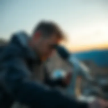 Microscope in Action Outdoors Field scientist using a microscope in an outdoor setting