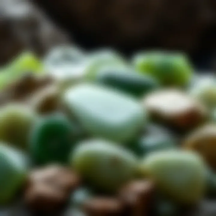 Diversity of Opaque Green Stones Various types of opaque green stones displayed together highlighting their diversity