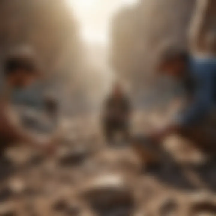 Volunteers participating in a fossil dig