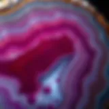 A close-up view of a vibrant agate slice showcasing its intricate banding patterns.