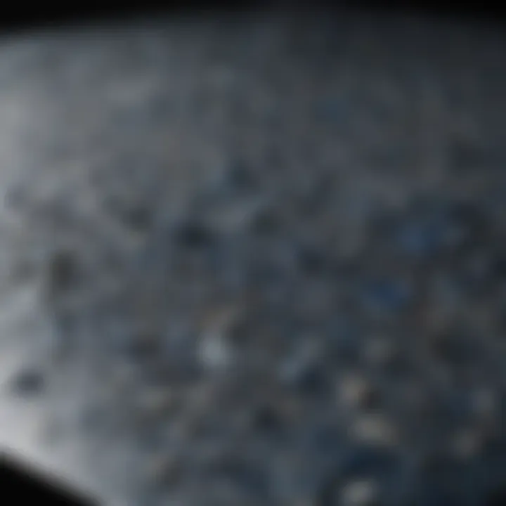 A vibrant sample of Blue Pearl granite displayed on a countertop, highlighting its elegant blue and silver patterns.