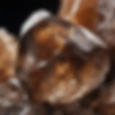 Smoky Quartz Close-Up A close-up view of smoky quartz, emphasizing its deep brown shades and translucent quality.