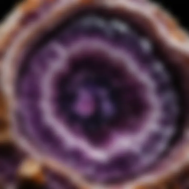 A close-up view of the vibrant purple hues of an amethyst geode's interior.