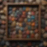 A diverse collection of colorful rocks displayed in a wooden box