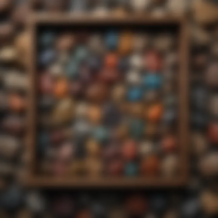 A diverse collection of colorful rocks displayed in a wooden box
