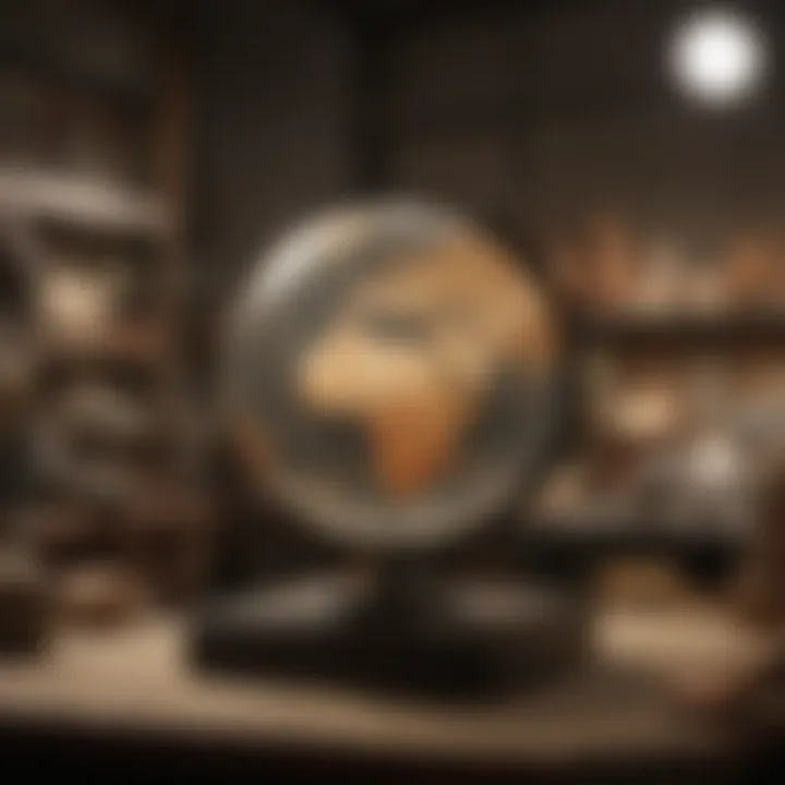 A globe highlighting renowned fossil showrooms across different continents