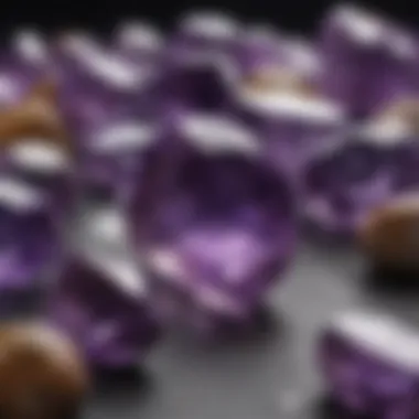 Close-up of polished amethyst gemstones highlighting their brilliance