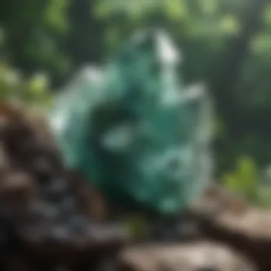 Green Fluorite in Nature Raw green fluorite crystal in a natural setting, highlighting geological formations