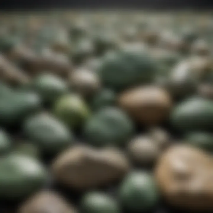 A collection of various green rocks on display