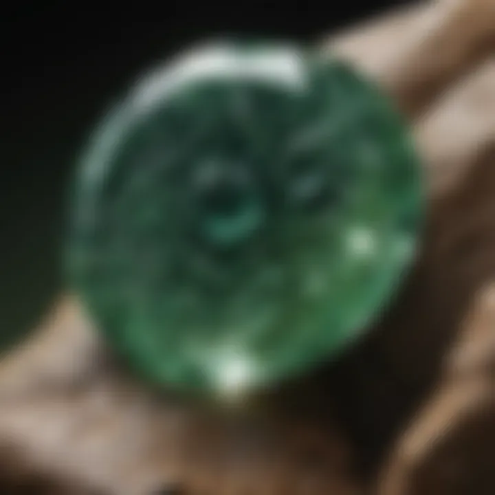 Macro shot of a green gemstone revealing intricate patterns