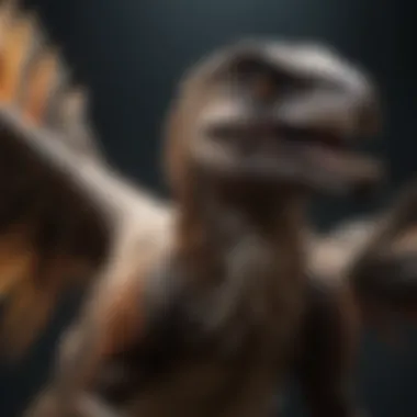 A raptor dinosaur showcasing its sharp claws and feathers