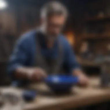 An artisan skillfully crafting a lapis lazuli bowl, highlighting traditional techniques