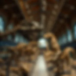 A stunning display of dinosaur bones in a natural history museum