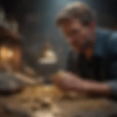 Collector Examining Rare Gold Specimen A collector examining a rare gold specimen