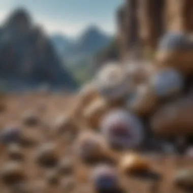 A beautifully arranged display of large geodes in a natural setting.