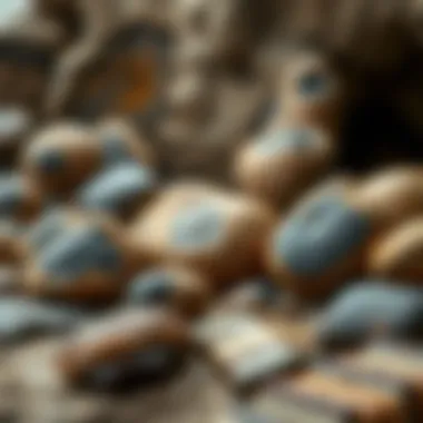 Unique Shapes of Septarian Nodules An array of septarian nodules displayed in a natural setting, highlighting their unique shapes.