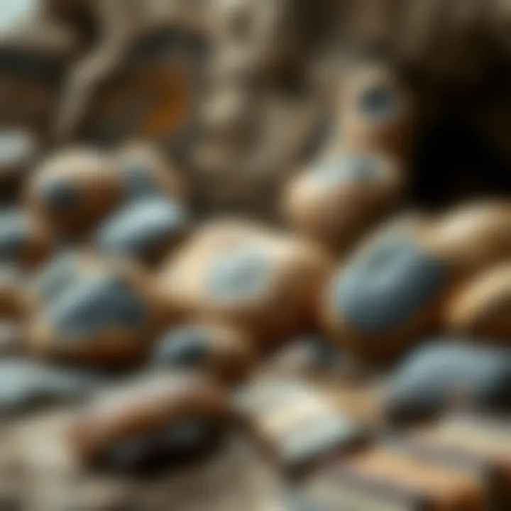 Unique Shapes of Septarian Nodules An array of septarian nodules displayed in a natural setting, highlighting their unique shapes.