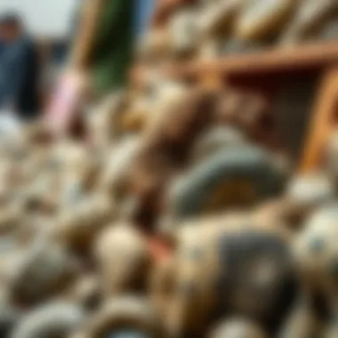 Collectibles Market Display of Septarian Nodules A well-organized display of septarian nodules for sale at a collectibles market.