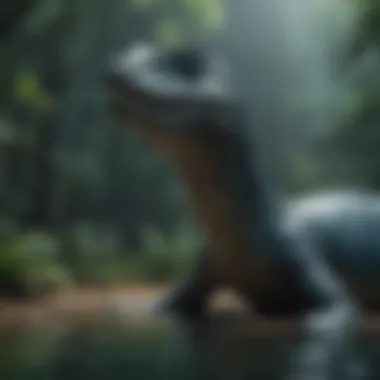 A cinematic scene featuring a plesiosaur in the Jurassic World film