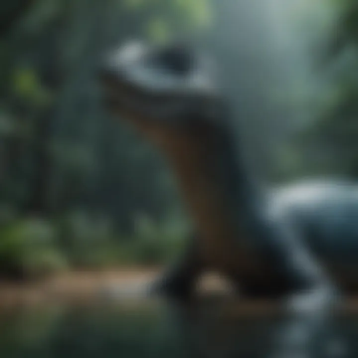 A cinematic scene featuring a plesiosaur in the Jurassic World film