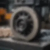 Close-up view of a rock cabbing machine showcasing its grinding wheels